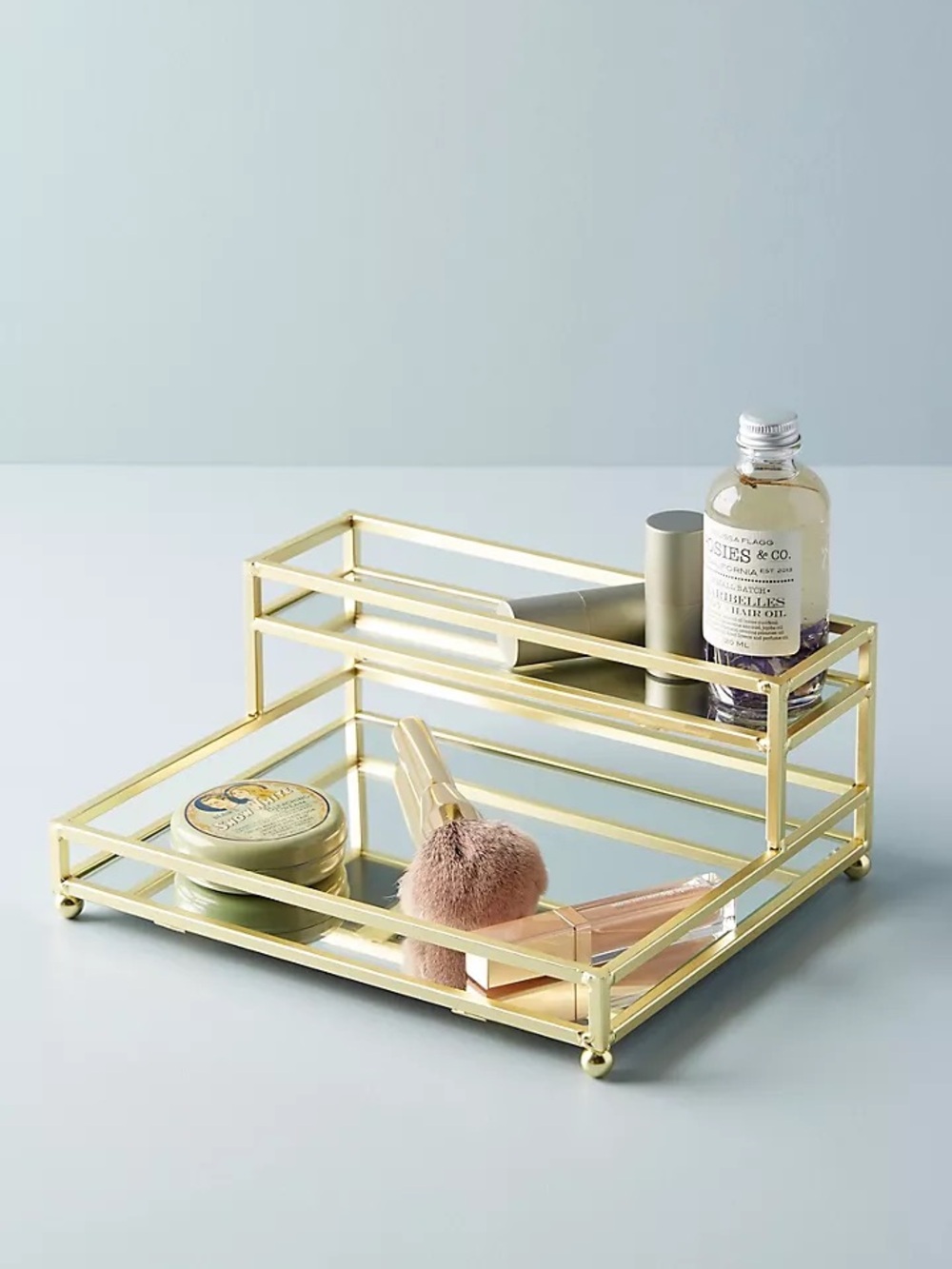 Anthropologie Gold Deco Mirrored Two-Tier Vanity Tray Organizer Decor 47133137